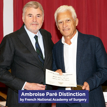 Pascal Rischmann giving the “Ambroise Paré” distinction to Pr. Jean-Pierre Chavoin